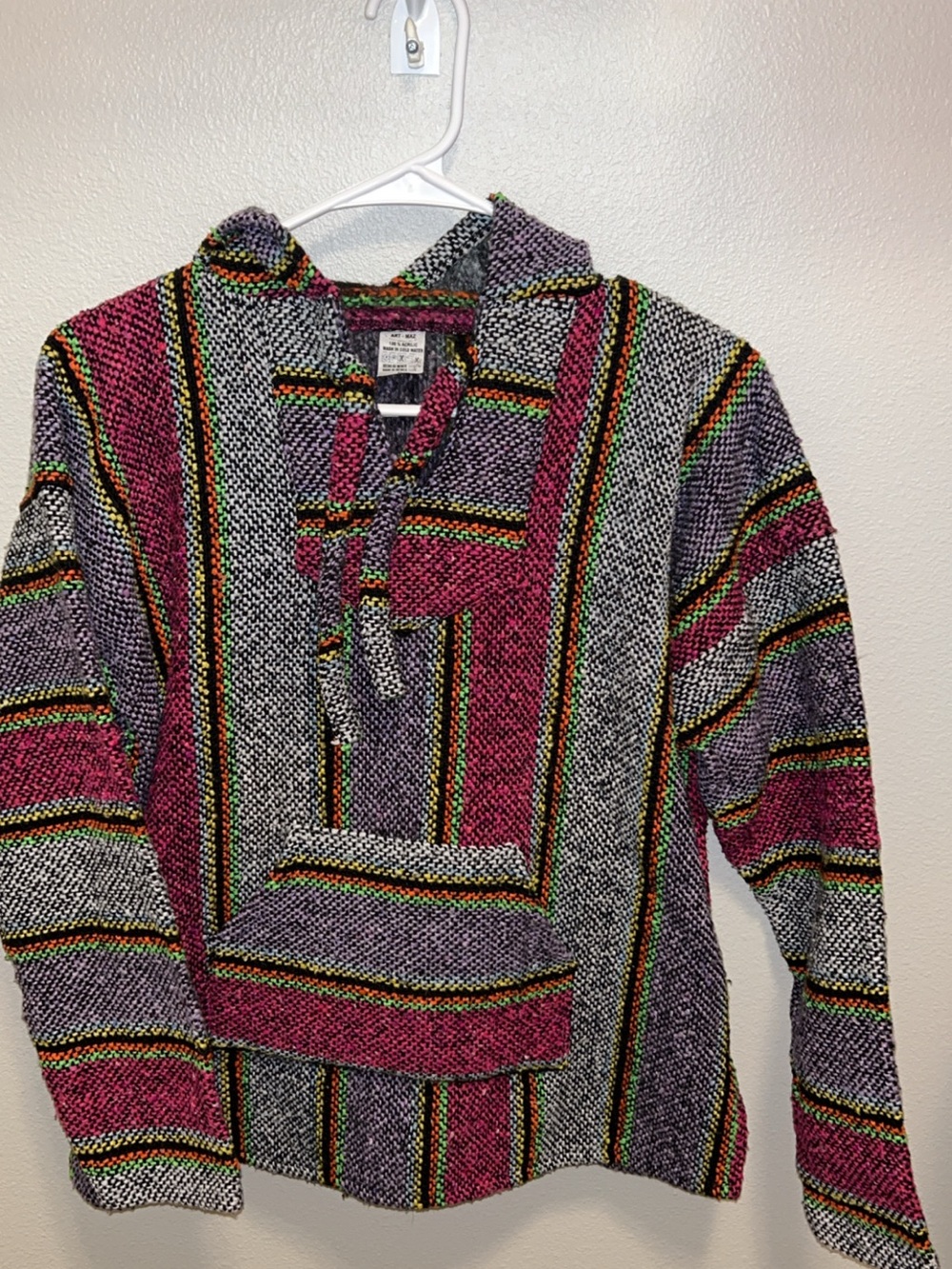 Men's Crewneck Baja Hoodie Sweater in Pink and Black Stripe